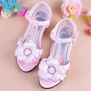  淘小鸭特价正品韩版平跟女童鞋子粉红色儿童凉鞋 女孩女大童凉鞋