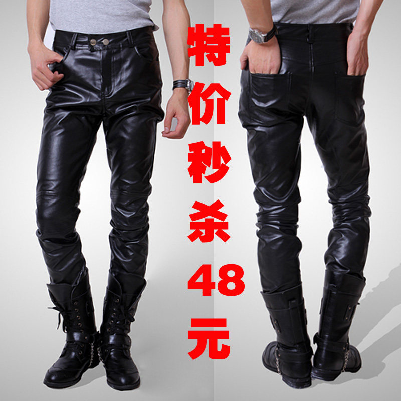 2013 spring men's leather pants Korean slim feet PU trend of tight pants, the Club cab air tights