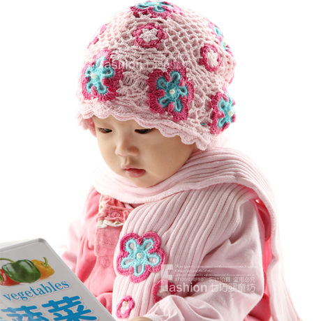 宝宝帽子纯棉线帽子围巾套装手工钩 婴儿帽子