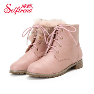  涉趣 秋季短靴 新款女鞋 秋 系带靴子 马丁靴 W25026