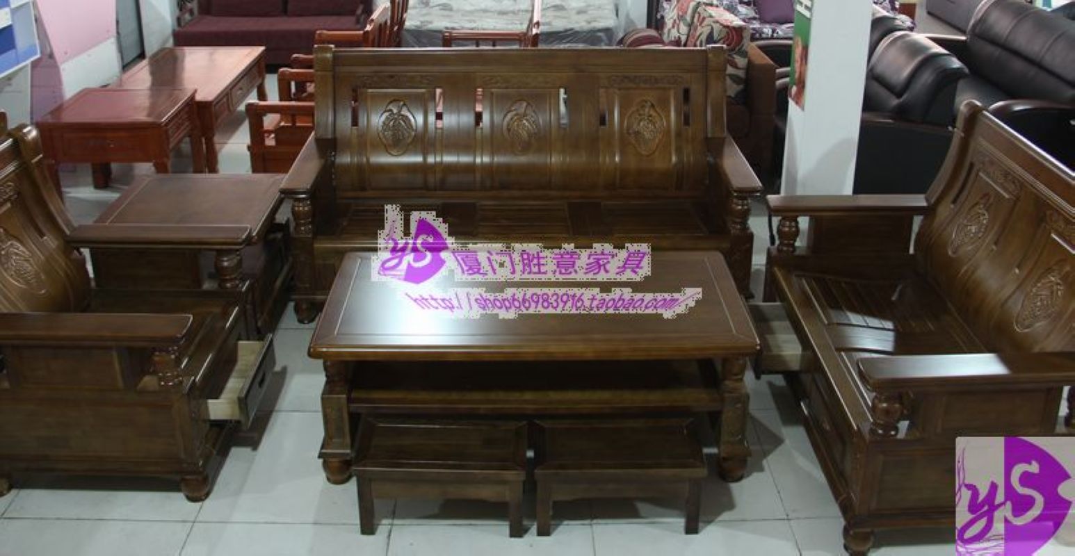 实拍图 实木沙发 3 2 1多人组合沙发 复古香樟木188# 厦门市包邮