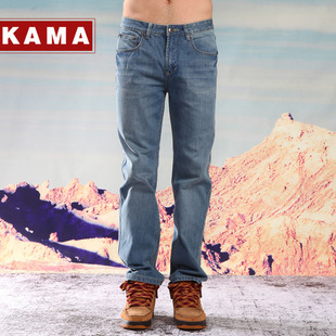  KAMA卡玛 春夏男士磨白水洗褶皱修身中腰直筒牛仔裤 2212301