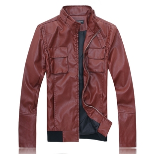  春装新款 韩版时尚修身立领水洗皮衣 潮流休闲青年男士皮外套