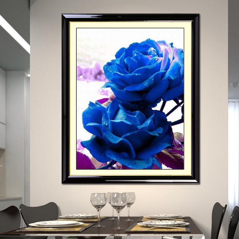 Precision printed cross stitch for post Yao Ji new living room series blue bedroom Blue rose flower drawing
