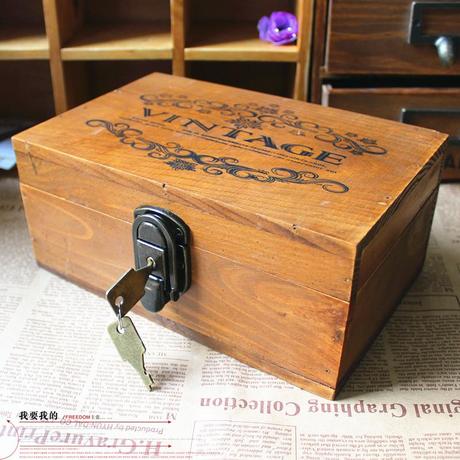 zakka 带锁储物盒 实木收纳盒 <em>做旧</em>首饰盒 <em>证件</em>