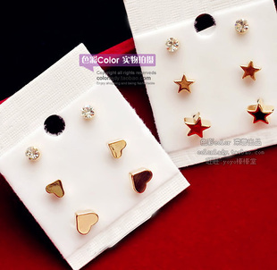  58包邮 高品质饰品首饰 韩国18K镀金星星爱心多元素唯美套装耳钉