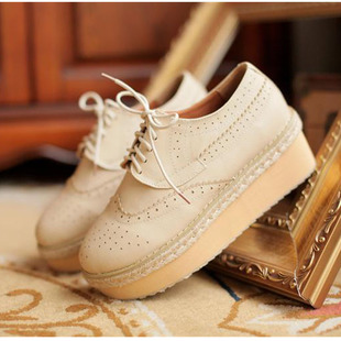  春款学院风时尚环形绑带平跟单鞋女鞋拼色英伦鞋厚底松糕单鞋