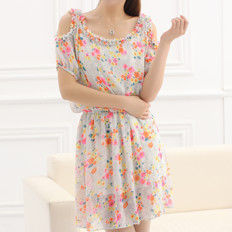 韩版女装碎花短袖雪纺...