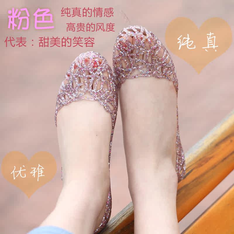 Ventilation holes plastic jelly shoes and summer flowers in summer leisure flat netlike hollow nest flat female sandals