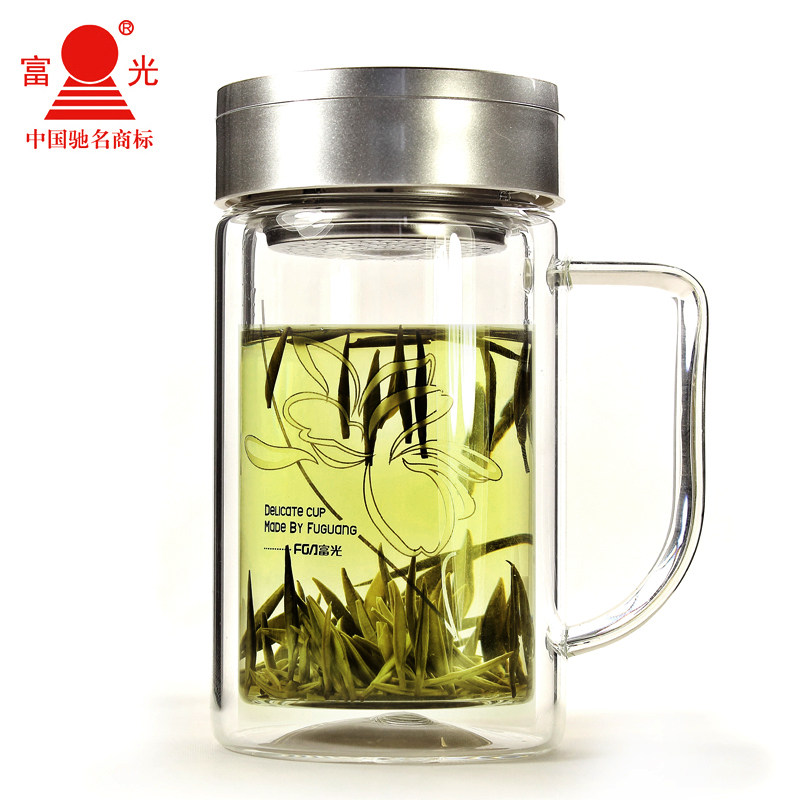 富光双层透明带盖玻璃杯 过滤茶杯 特价杯子 水杯包邮 FB1009320B