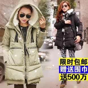  韩版冬装新款加厚中长款连帽羊羔毛棉服棉衣 棉袄 保暖宽松外套女