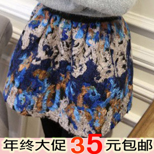  女短裙秋冬 新款韩版女复古绣花短裙子 厚毛呢裙半身裙蓬蓬裙