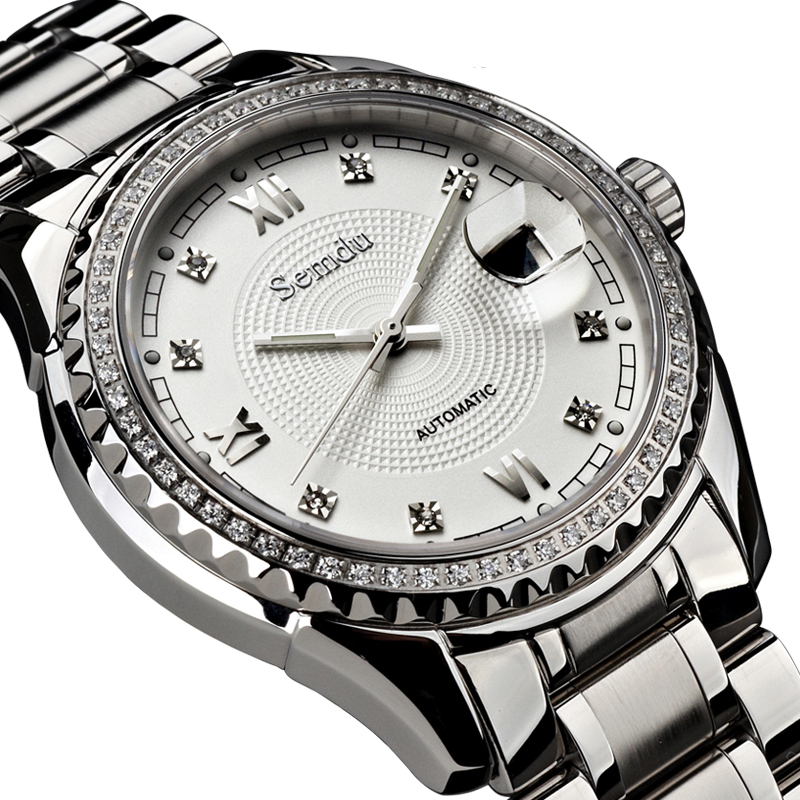 瑞士品牌名表防水精钢复古水钻表正品全自动机