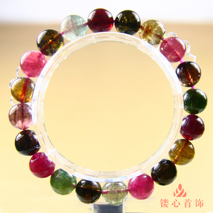  4折包顺丰 镂心 纯天然水晶 巴西西瓜碧玺手链8mm10mm 通透 红蓝