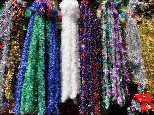 高档圣诞彩条 毛条 圣诞树装饰 拉花 白色茜草 