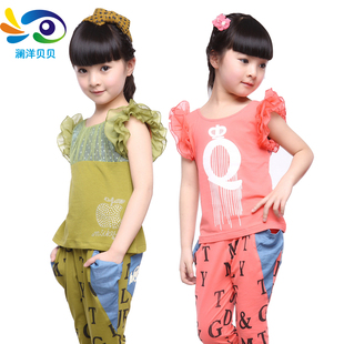  新款原创品牌童装 小童夏装休闲套装 韩版 女儿童运动套装