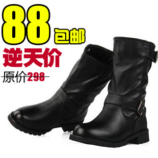  丁丁特价机车靴女真皮靴欧美骑士靴女短靴时尚潮流女靴子包邮