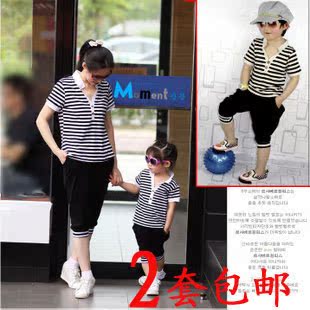  全家装母女装夏装款亲子装一家三口韩版母子装大码家庭装套装