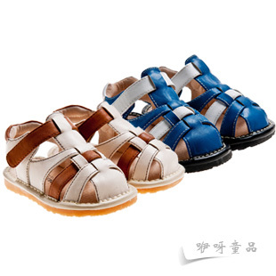  新品Little blue lamb小蓝羊男童宝宝撞色帅气叫叫凉鞋5506