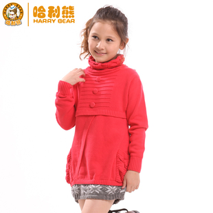  淘金币 哈利熊  童装女大童冬装新款 韩版儿童全棉毛衣针织衫
