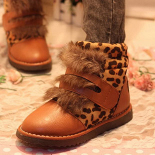 豹纹雪地靴女狐狸毛...