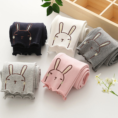 女童2019春夏新款打底裤儿童外穿秋季长裤休闲宝宝兔子刺绣裤子