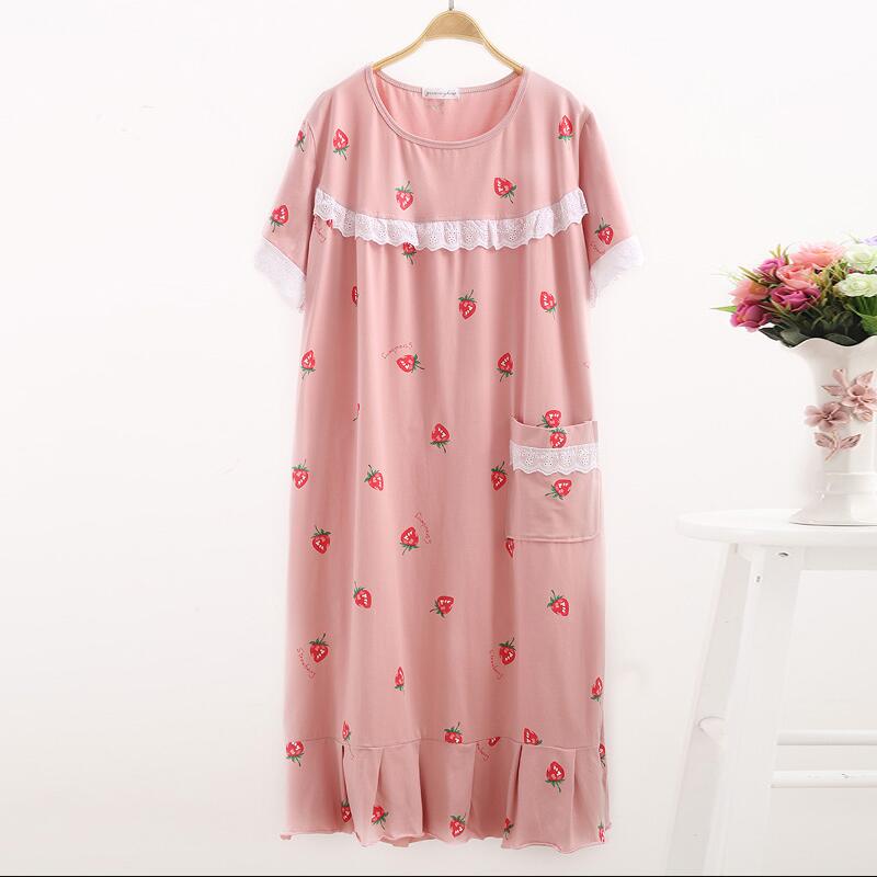 summer pajamas strawberry lace Nightdress Korean Edition Add fertilizer XL Easy mm pregnant woman pure cotton Home Furnishingsin the Lingerie/Men's underwear/Tracksuit , Lingerie category - from Buy2taobao.com to provide professional Taobao agent buy service