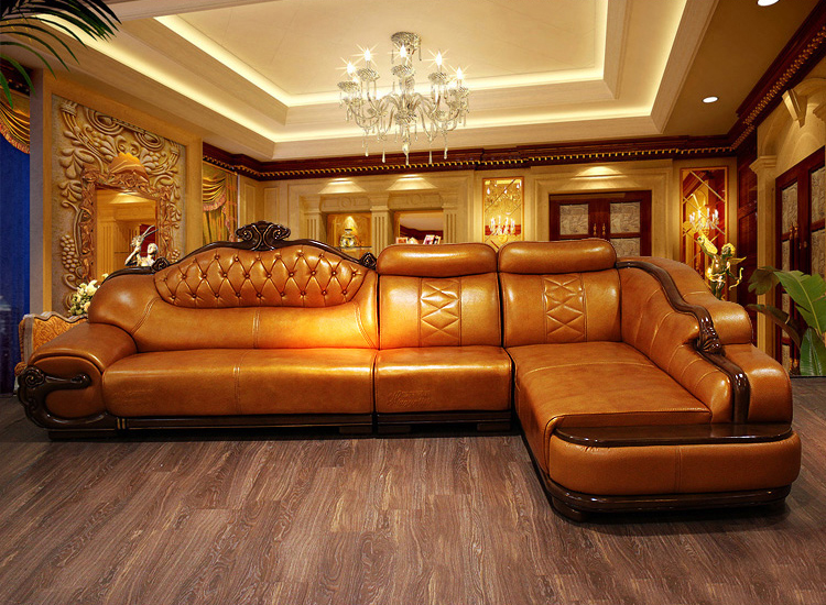 真皮沙发 头层牛皮厚皮沙发 欧式客厅家具休闲转角组合木架沙发