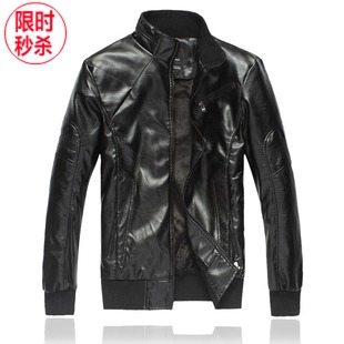  春装新款韩版男装时尚加绒加厚PU皮衣男式休闲机车皮夹克外套