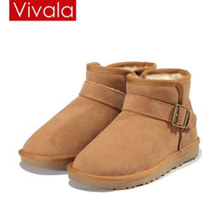  冬季 Vivala正品 雪地靴 女款低筒短靴 牛筋底防水 男款真皮靴子