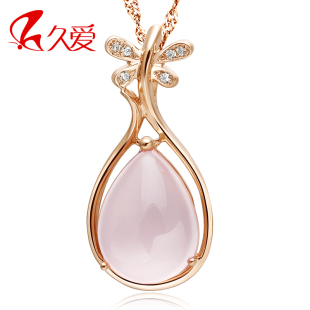  久爱 纯天然粉水晶吊坠琵琶语925纯银项链女 水晶项链短款锁骨链
