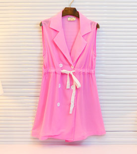 2013春夏新款 糖果色<em>马甲风衣女士</em>抽带无袖 风