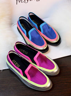  春夏新款撞色单鞋 欧美英伦风厚底鞋 内增高休闲鞋 网纱女鞋