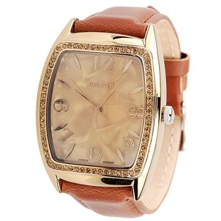  julius/聚利时 韩国时尚水晶女表手表复古真皮水钻表果冻