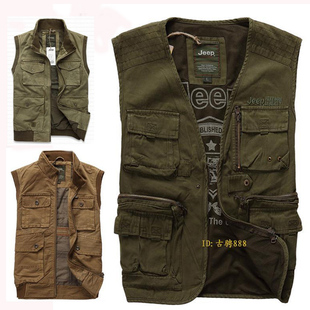  春秋新款吉普/JEEP男士纯棉加厚马甲正品背心户外马夹加肥加大男