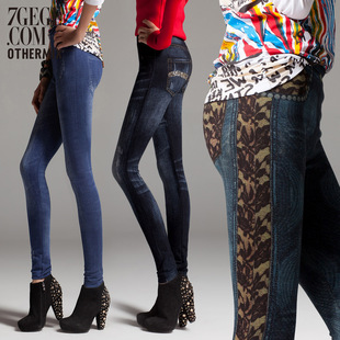  体验七格格春装 显瘦仿牛仔弹力紧身加厚女士打底裤2MT4002X