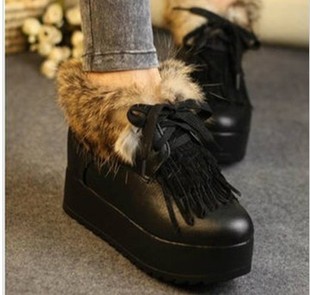  秋冬新款厚底鞋韩版女鞋潮系带松糕鞋坡跟中跟单鞋女鞋休闲鞋