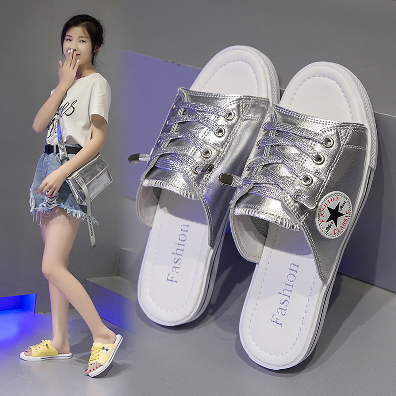 拖鞋女外穿2019夏季新款网红时尚百搭懒人小白鞋学生平底沙滩凉拖在类目 女鞋, 拖鞋中 - 来自Buy2taobao.com提供专业的淘宝代购服务