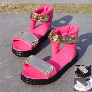 夏新款女童鞋韩版金属扣 女童凉鞋 公主鞋 儿童凉鞋亮色休闲