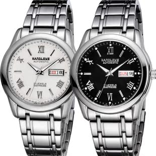  瑞士汉爱商务休闲全自动机械双日历男士手表正品防水复古夜光男表