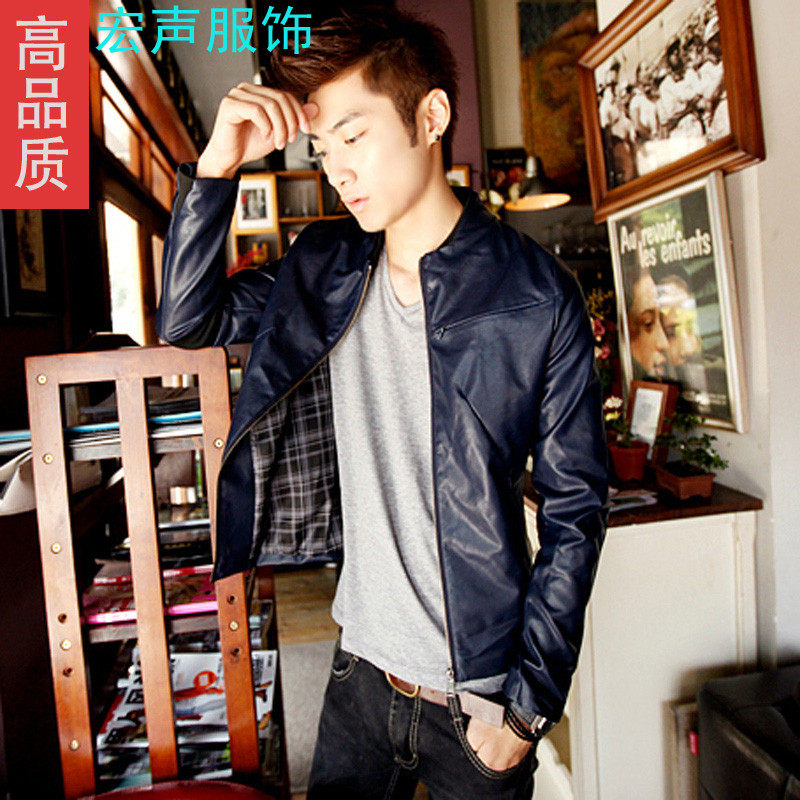 Sheepskin-like man's leather 2013 spring new Korean wave men's leisure jacket slim fit men's PU leather jacket
