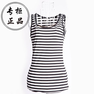  欧E品牌 专柜正品 女装春夏OE无袖显瘦条纹打底衫 正品小背心
