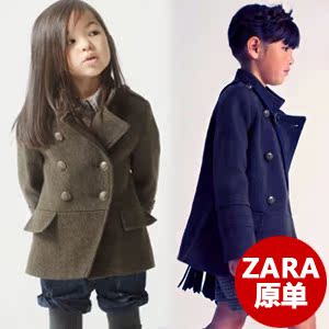  欧美外贸原单秋冬装女童男童宝宝英伦风羊毛呢子大衣外套儿童风衣