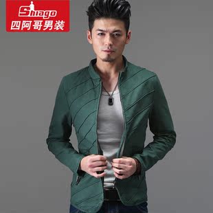  新款春装时尚休闲夹克男外套 修身韩版薄款水洗纯棉立领 型男茄克