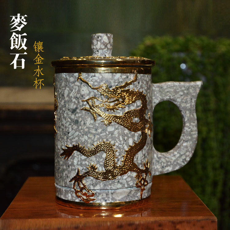 天然正品麦饭石水杯茶杯 高档镶金水杯净水杯马克杯带盖子包邮|ruв категории посуда, кубок/кубок/чайник, кружка - от Buy2taobao.com для оказания профессиональной услуги покупки агента Taobao