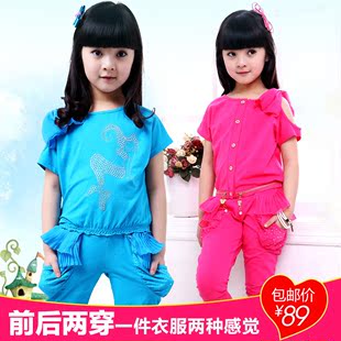  新款夏装女童套装 女韩版休闲短袖童装大童女装儿童运动套装