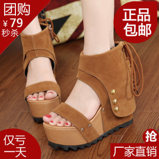  正品新款时尚复古英伦风齿轮鞋厚底夏季松糕凉鞋 防水台女鞋