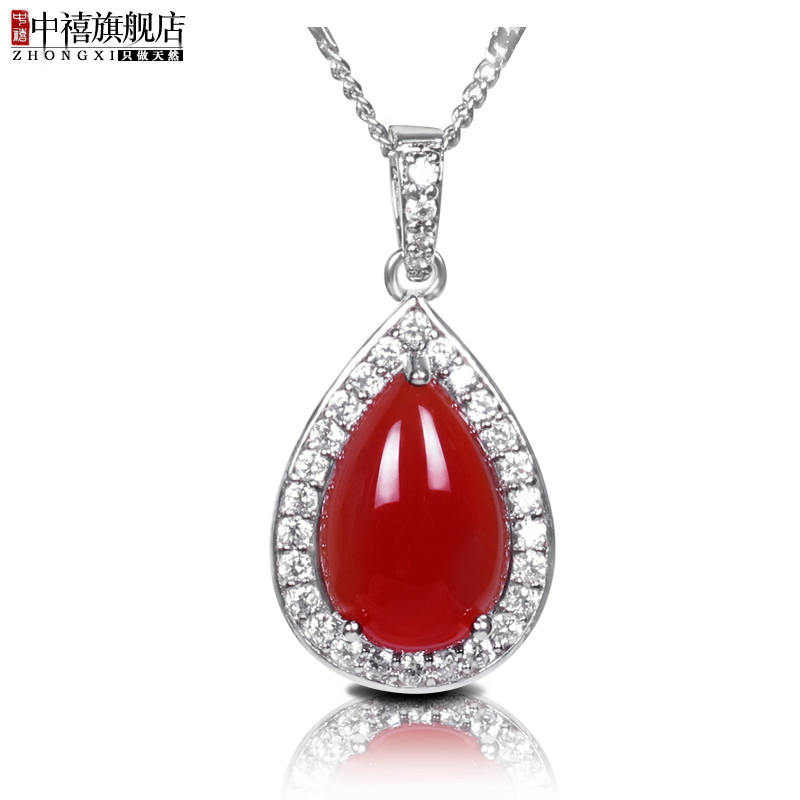 中禧珠宝镀白金项链锁骨链珍藏泪滴天然红玛瑙吊坠女生最爱饰品 中禧珠宝镀白金项链锁骨链珍藏泪滴天然红玛瑙吊坠女生最爱饰品