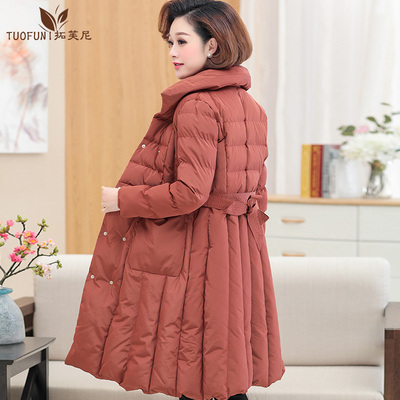 妈妈棉袄女冬装中年羽绒棉服外套中老年腰带中长款保暖棉衣40岁50