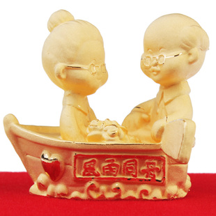  绒沙金工艺礼品摆件风雨同舟结婚礼物金婚纪念春节礼物周年纪念日